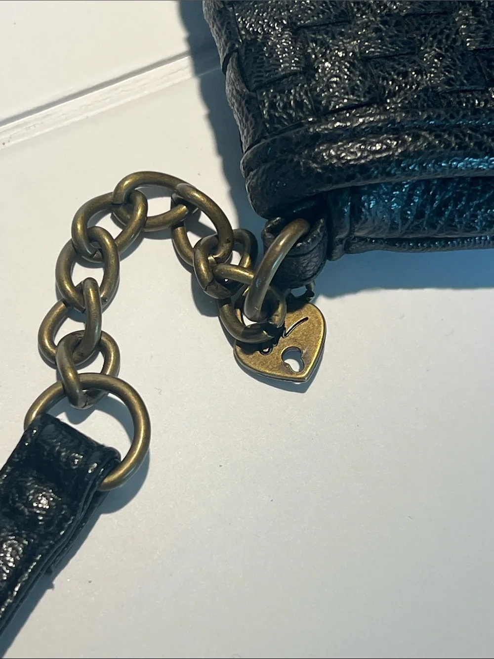 American Rag Black Woven Leather Crossbody with Brass Accent